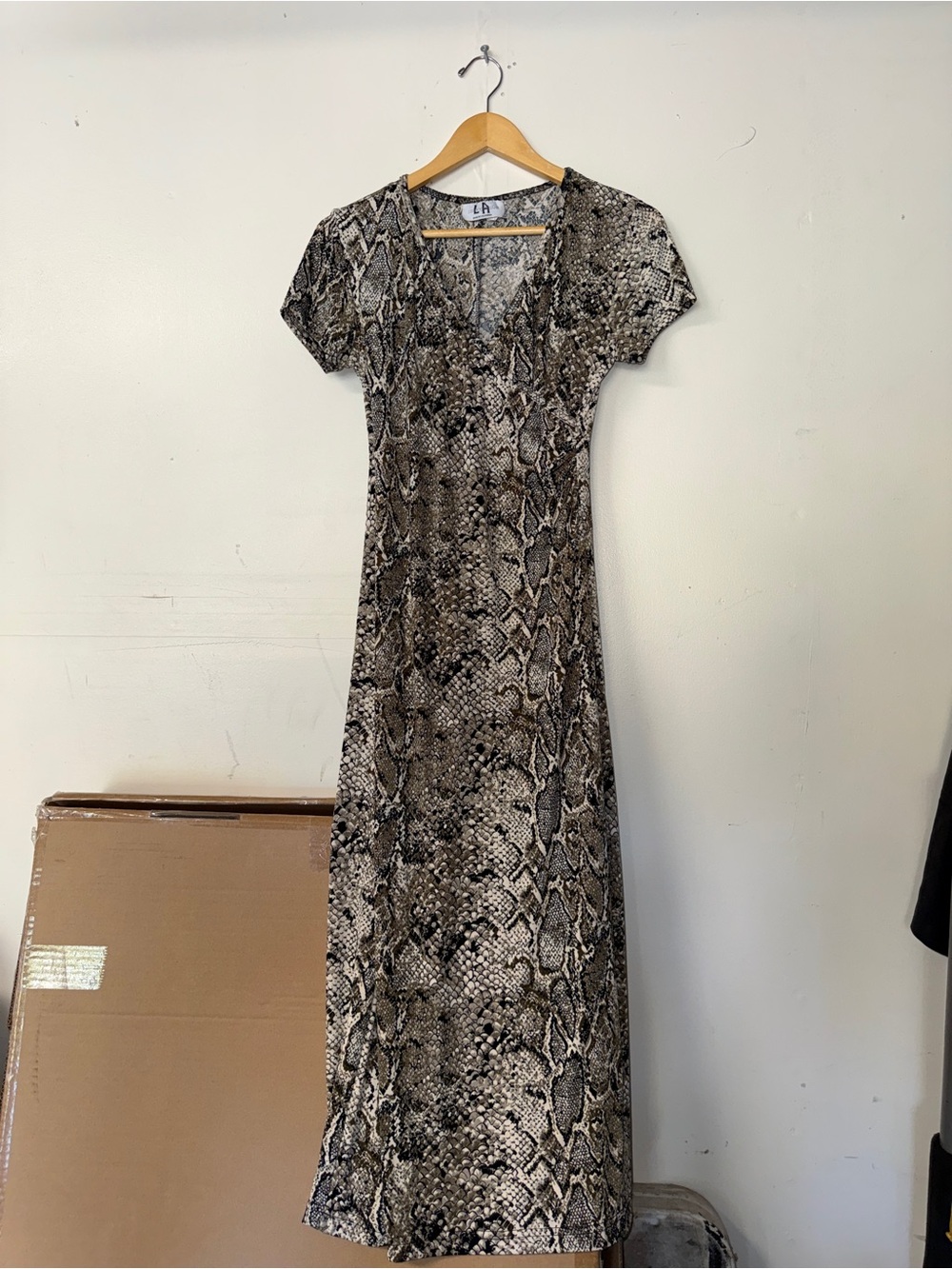 Snake Print V-Neck Maxi Dress - Neutral Tones